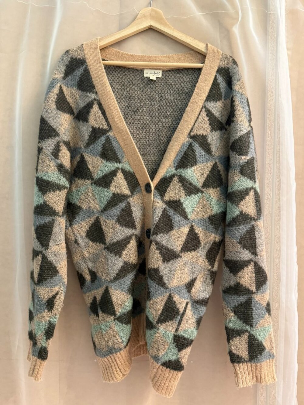 Maison Jules Oversized Geometric Print Cardigan